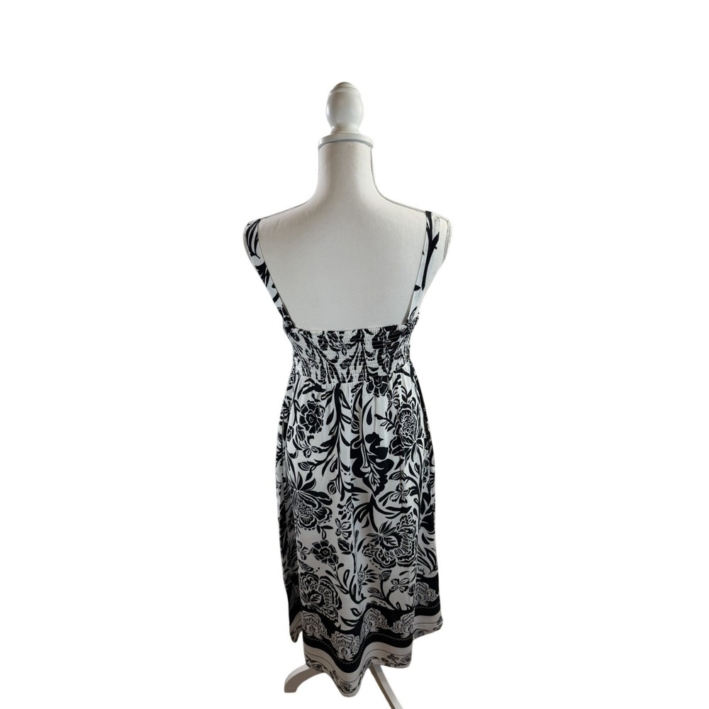 Knox Rose Black & White Floral Midi Dress Knot Keyhole Front and Smocked Back XS - Picture 4 of 10